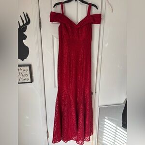 R&M Richards Red Lace Maxi Dress